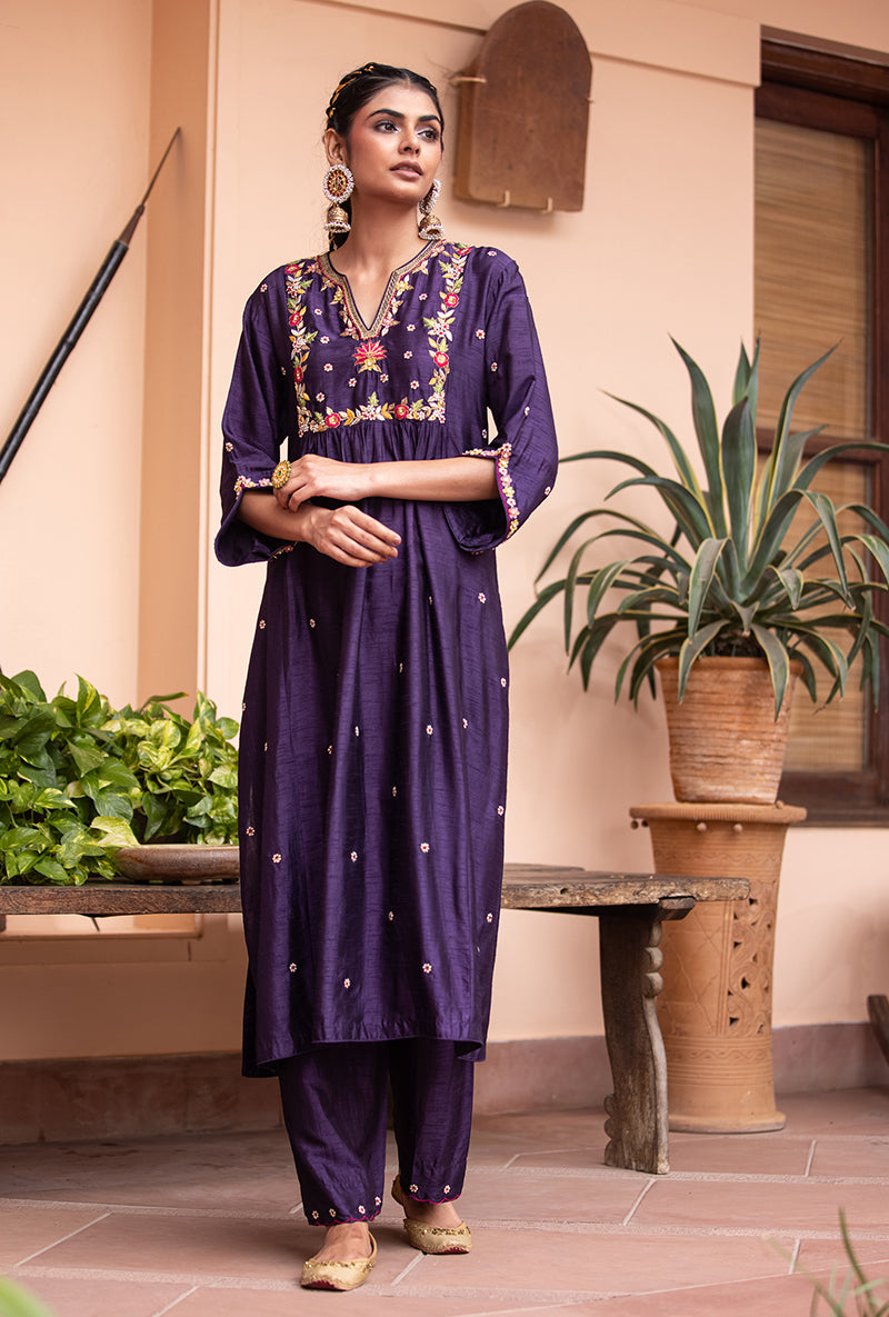 Purple Floral Sitara Husna Kurta Set