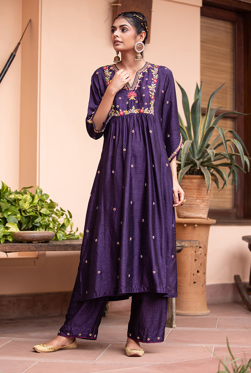 Purple Floral Sitara Husna Kurta Set