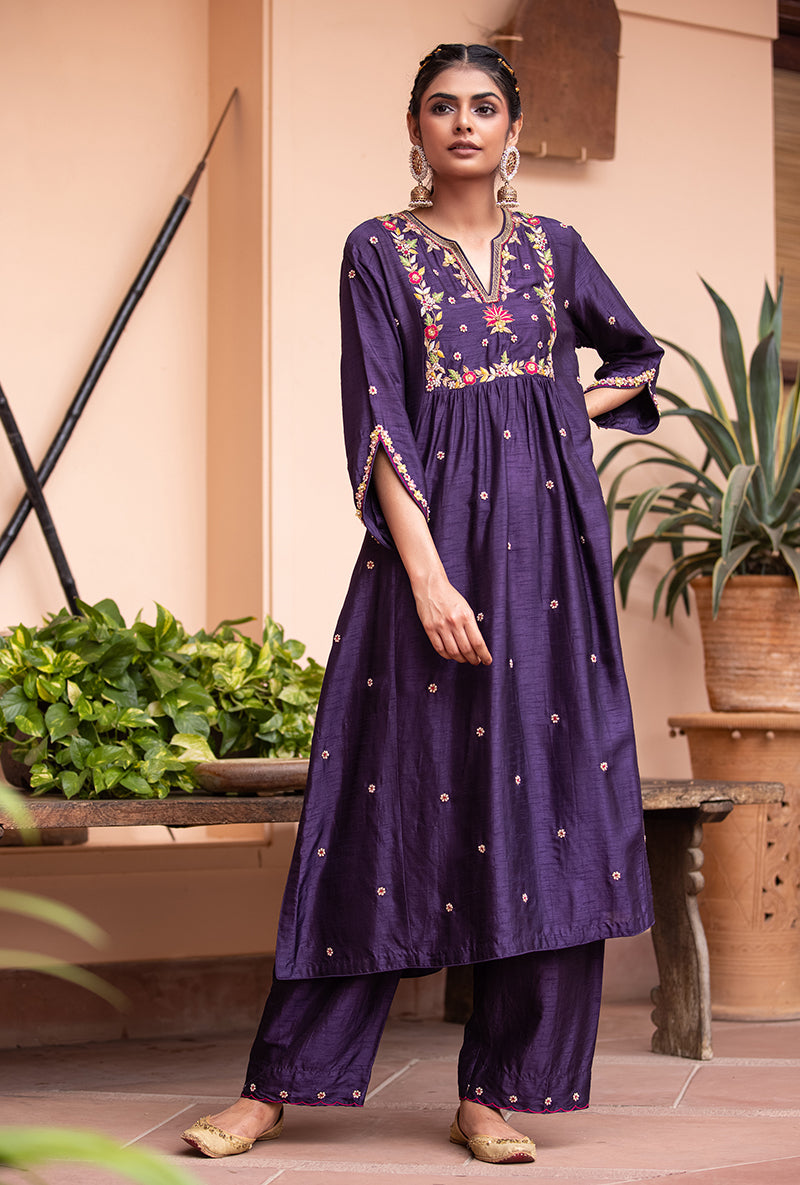 Purple Floral Sitara Husna Kurta Set