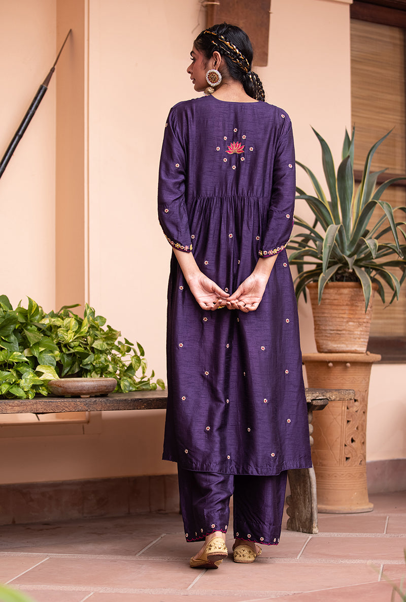 Purple Floral Sitara Husna Kurta Set