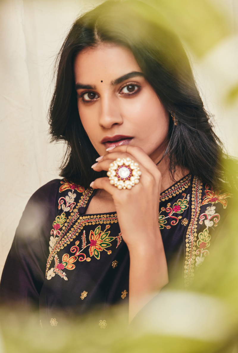 Purple Floral Yolk Meera Anarkali Set