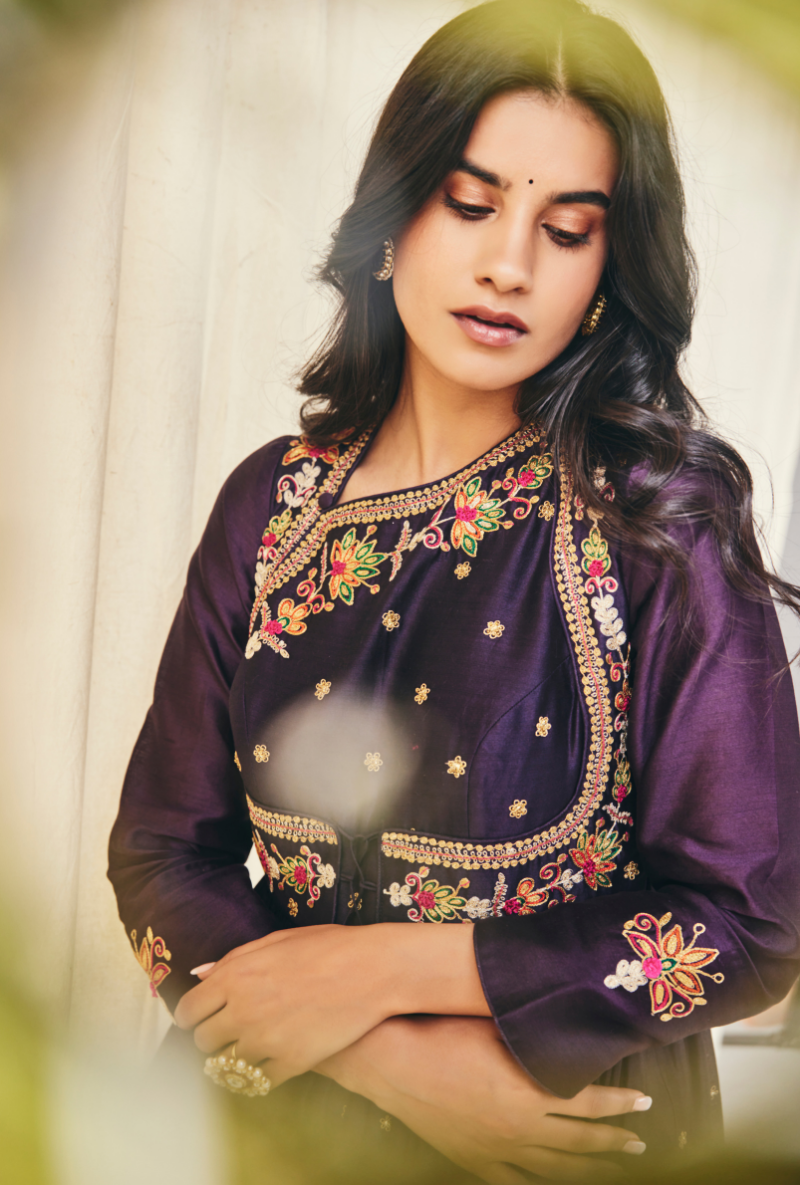 Purple Floral Yolk Meera Anarkali Set