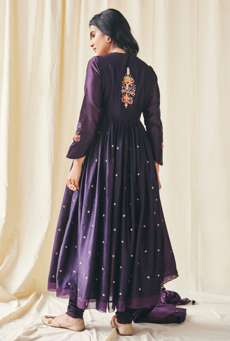 Purple Floral Yolk Meera Anarkali Set