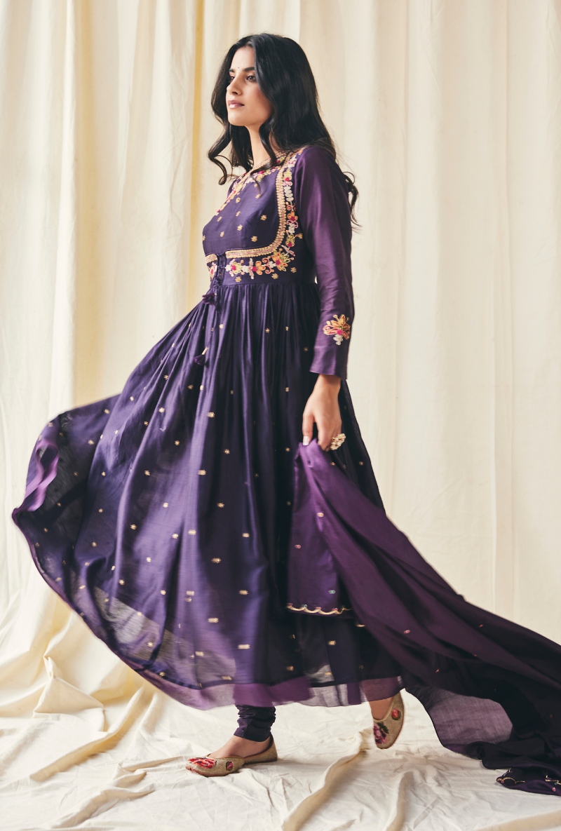 Purple Floral Yolk Meera Anarkali Set