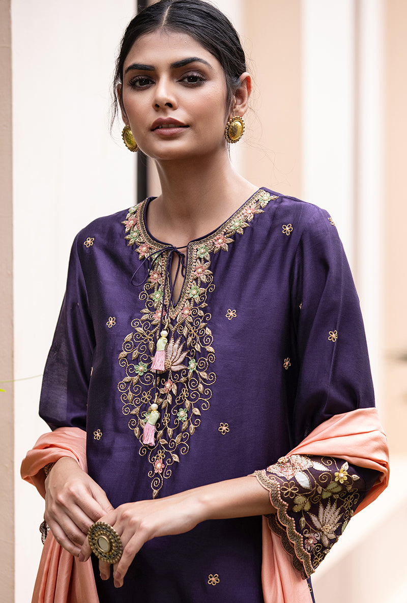 Purple Light Yoke Applique Baano Kurta Set