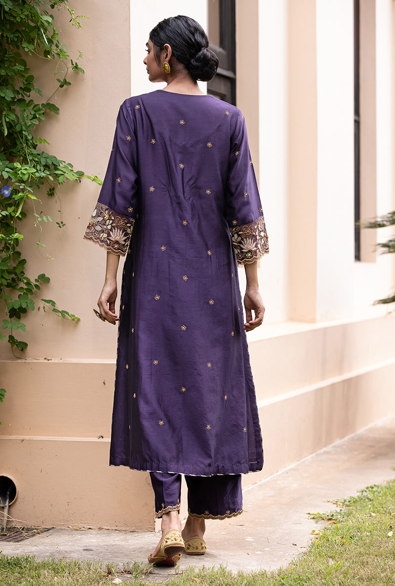 Purple Light Yoke Applique Baano Kurta Set