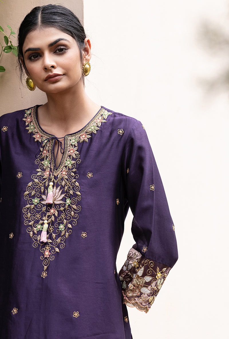 Purple Light Yoke Applique Baano Kurta Set