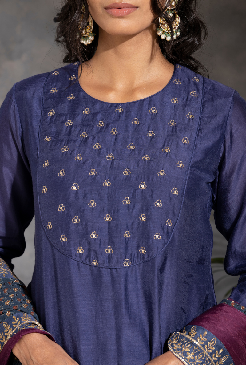Saanjh Blue/Purple Sitara Yolk Kurta Set