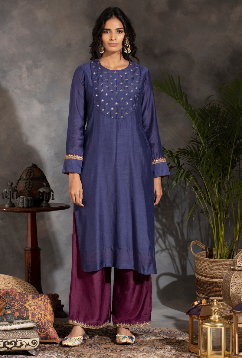 Saanjh Blue/Purple Sitara Yolk Kurta Set