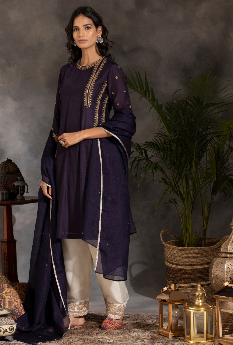 Saanjh Purple & Ivory Salwar Set