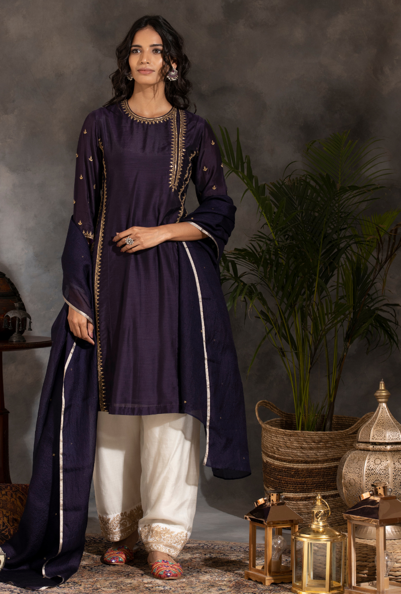 Saanjh Purple & Ivory Salwar Set