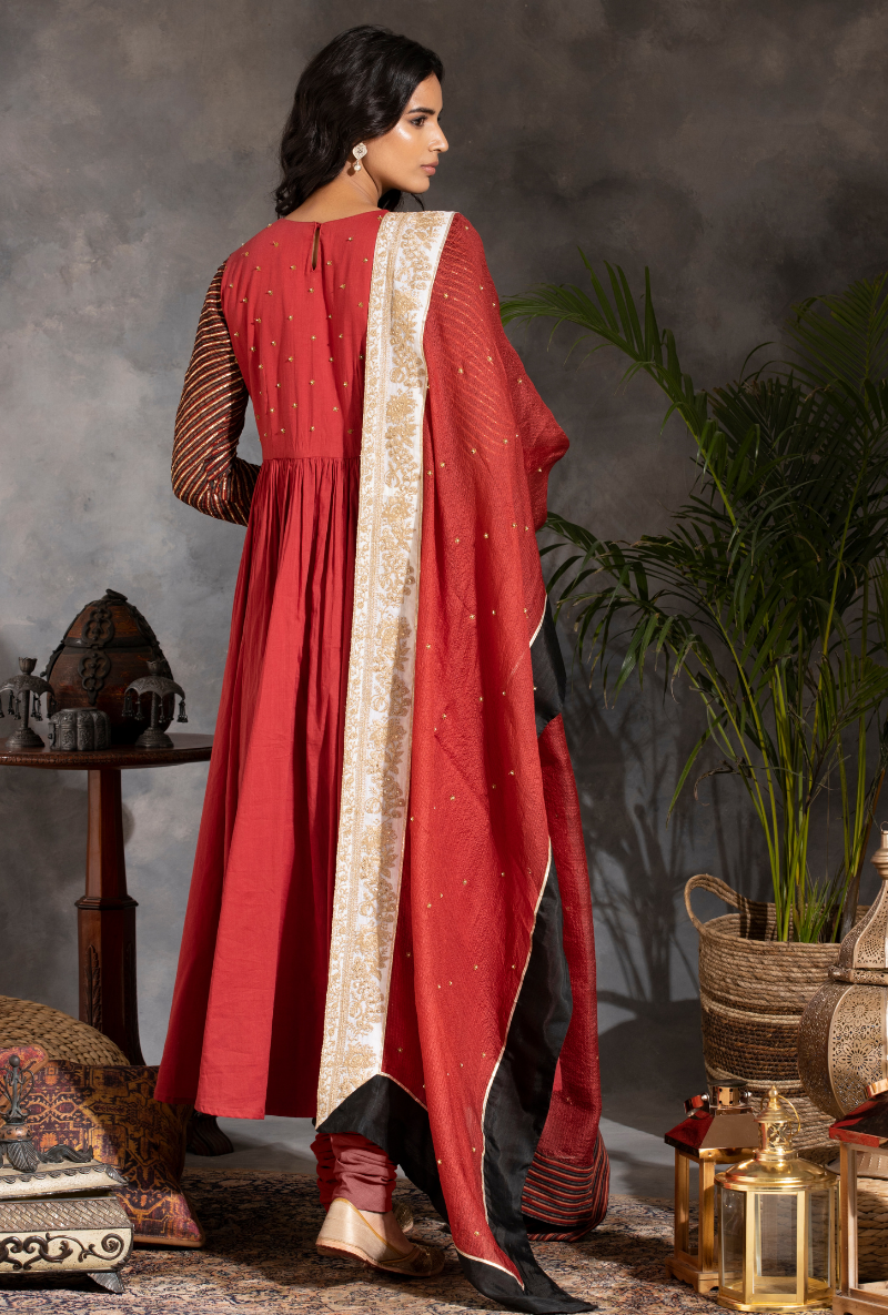 Saanjh Red Sitara Yolk Anarkali Set