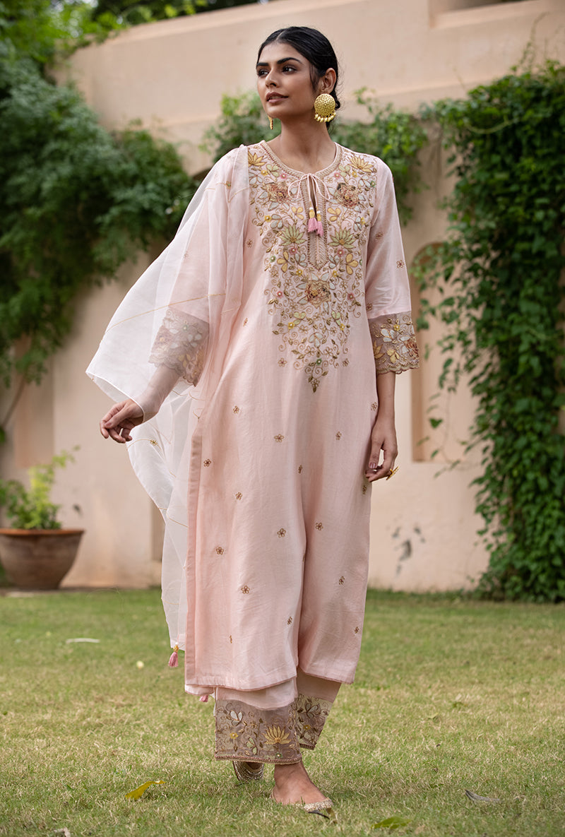 Soft Pink Applique Heavy Baano Kurta Set