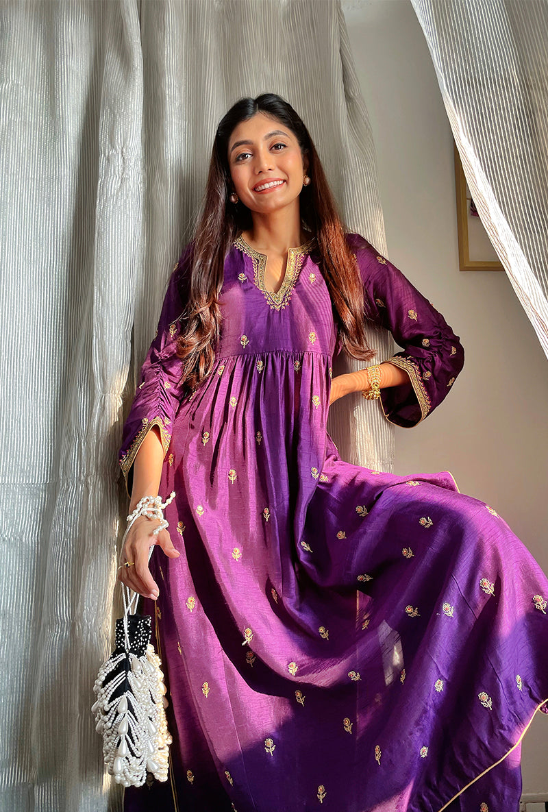 Srishti Agarwal In Purple Gold Sitara Set