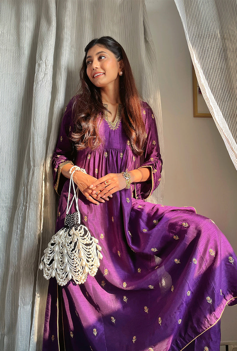 Srishti Agarwal In Purple Gold Sitara Set