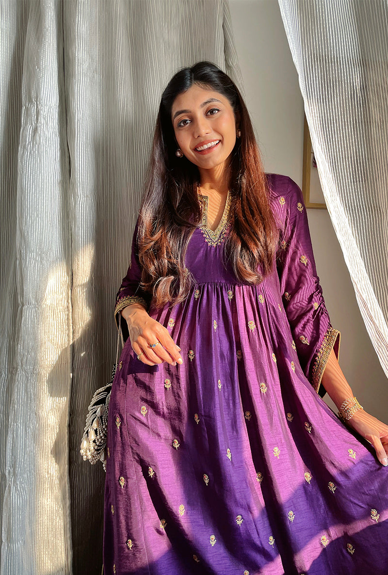 Srishti Agarwal In Purple Gold Sitara Set