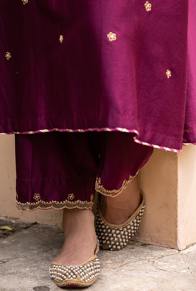 Wine Applique Classic Yoke Baano Kurta Set