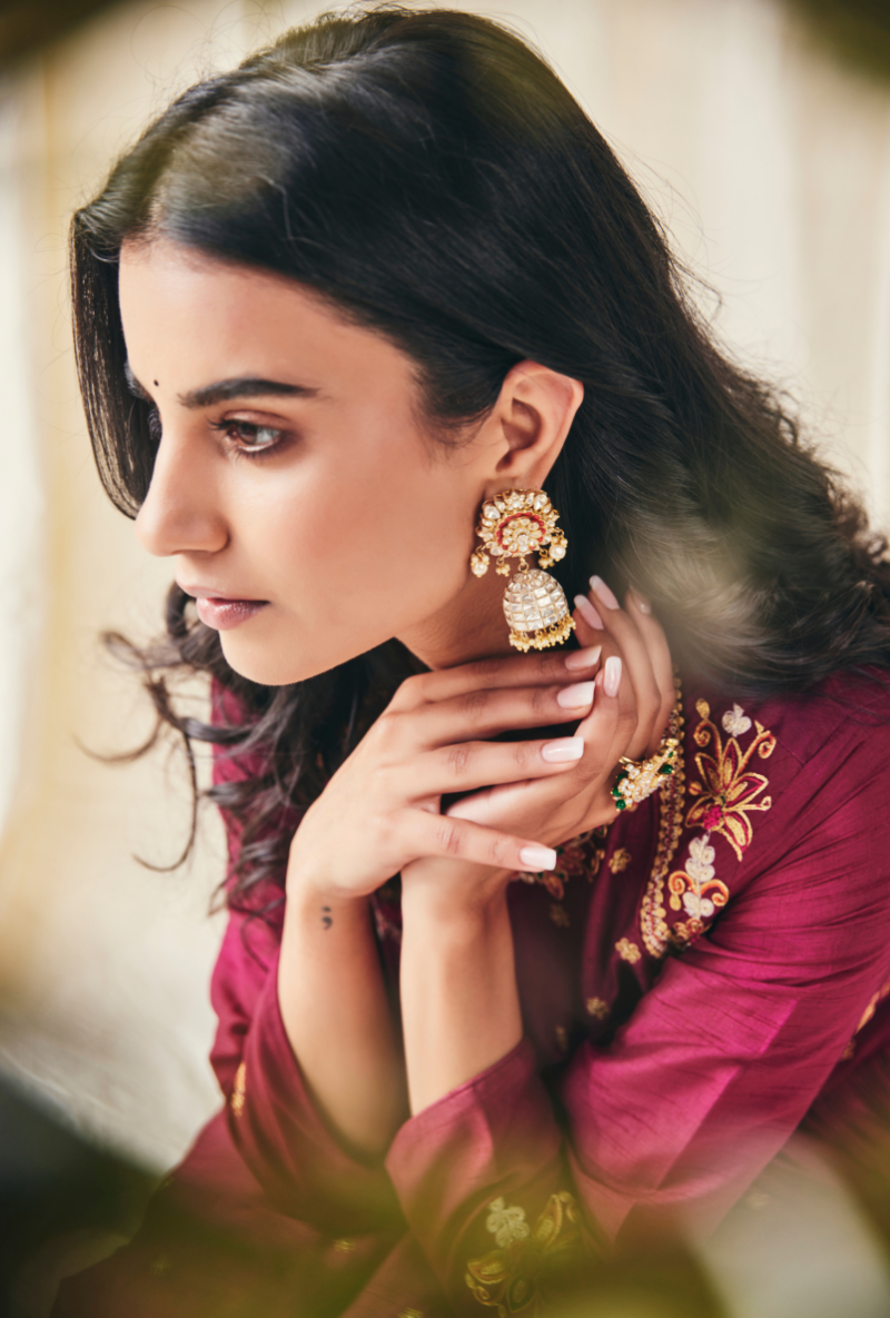 Wine Floral Yolk Meera Anarakli Set