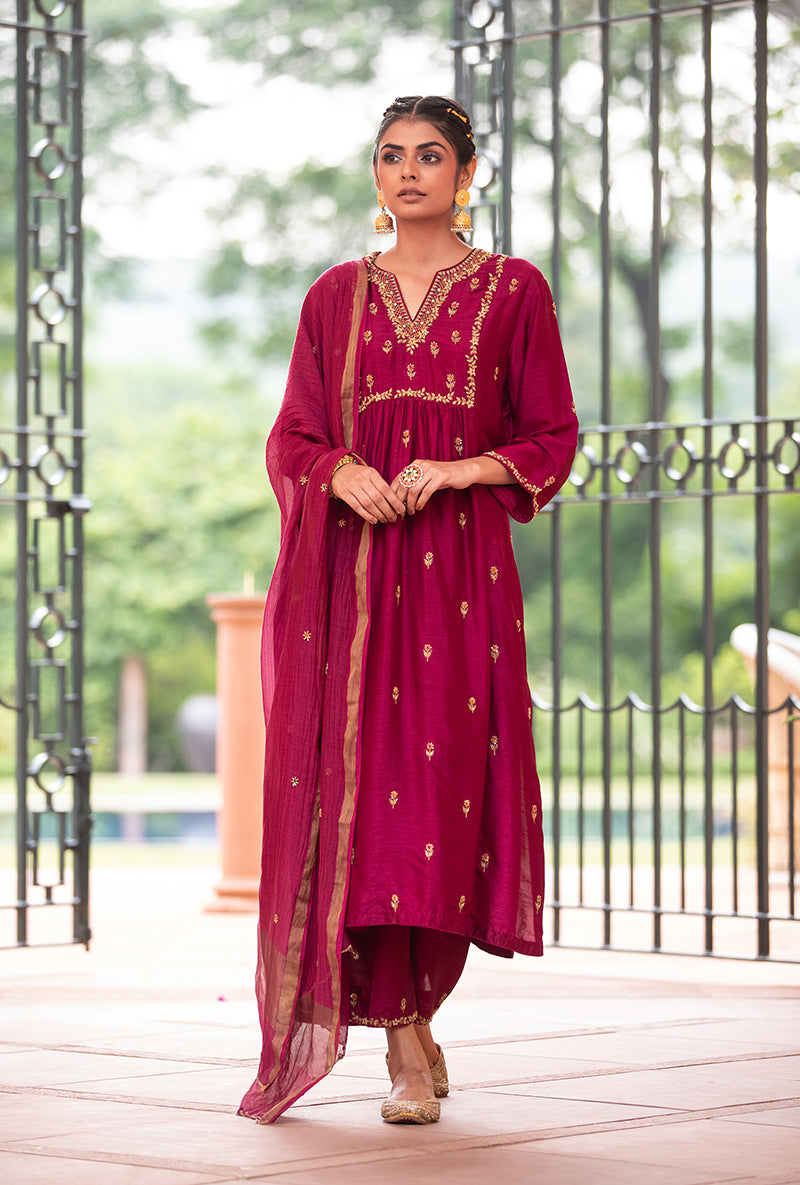 Wine Zardozi Sitara Husna Kurta Set