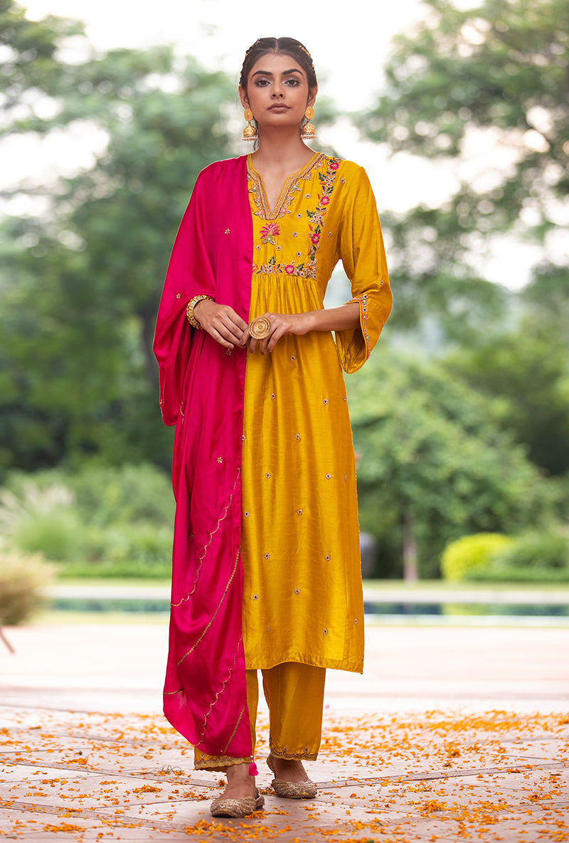 Yellow Floral Sitara Husna Kurta Set