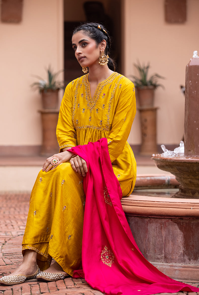 Yellow Zardozi Sitara Husna Kurta Set