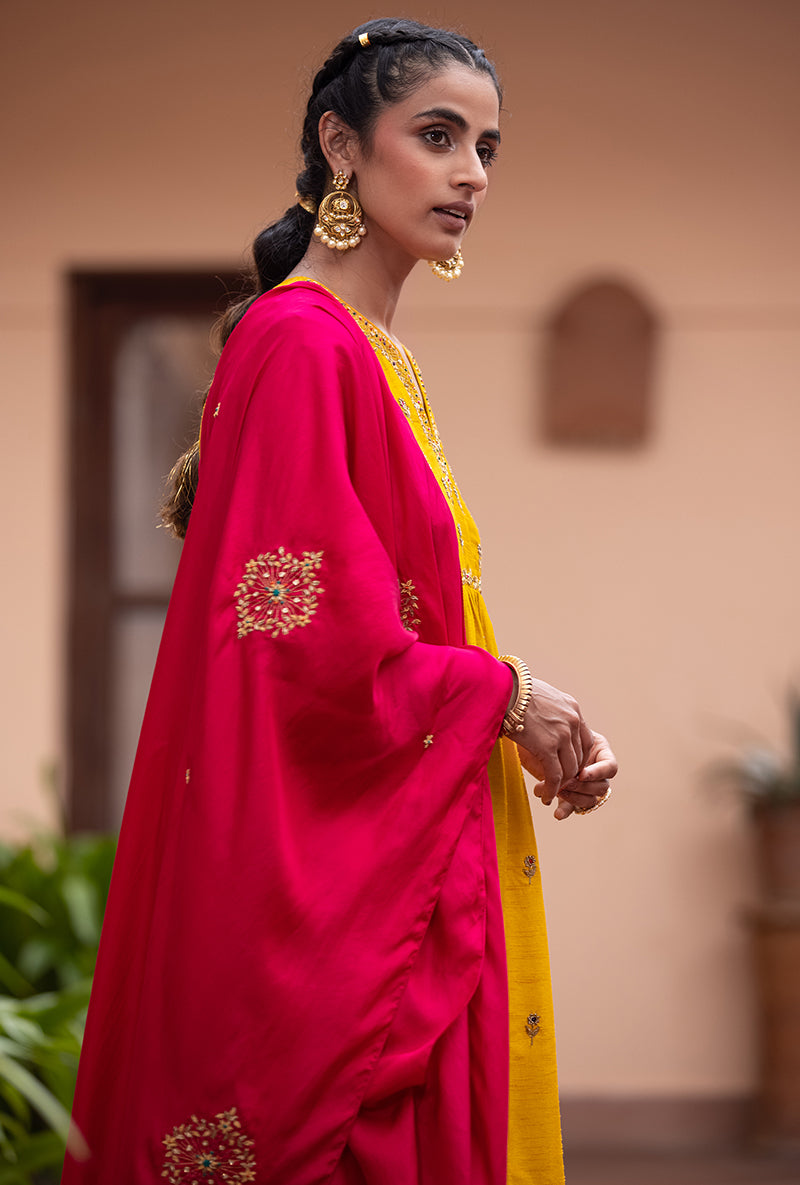 Yellow Zardozi Sitara Husna Kurta Set