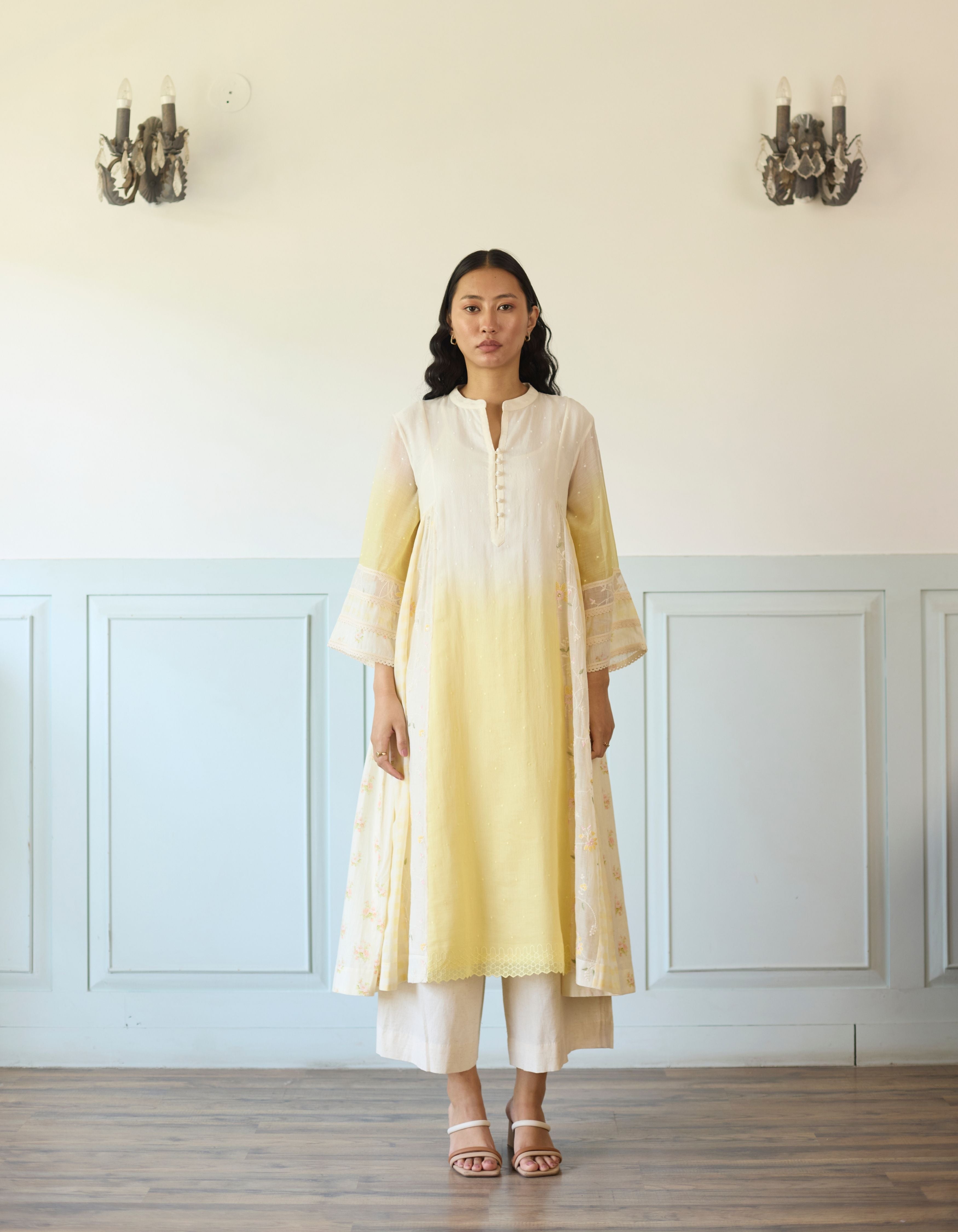 Yellow Ombre Side Panel Amelia Kurta Set