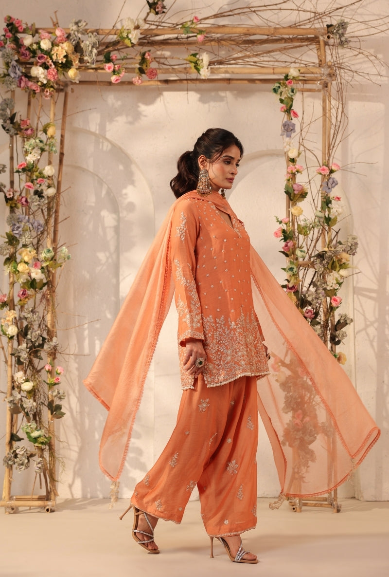 Orange Heavy Short Kurta Saaz Sawar Set