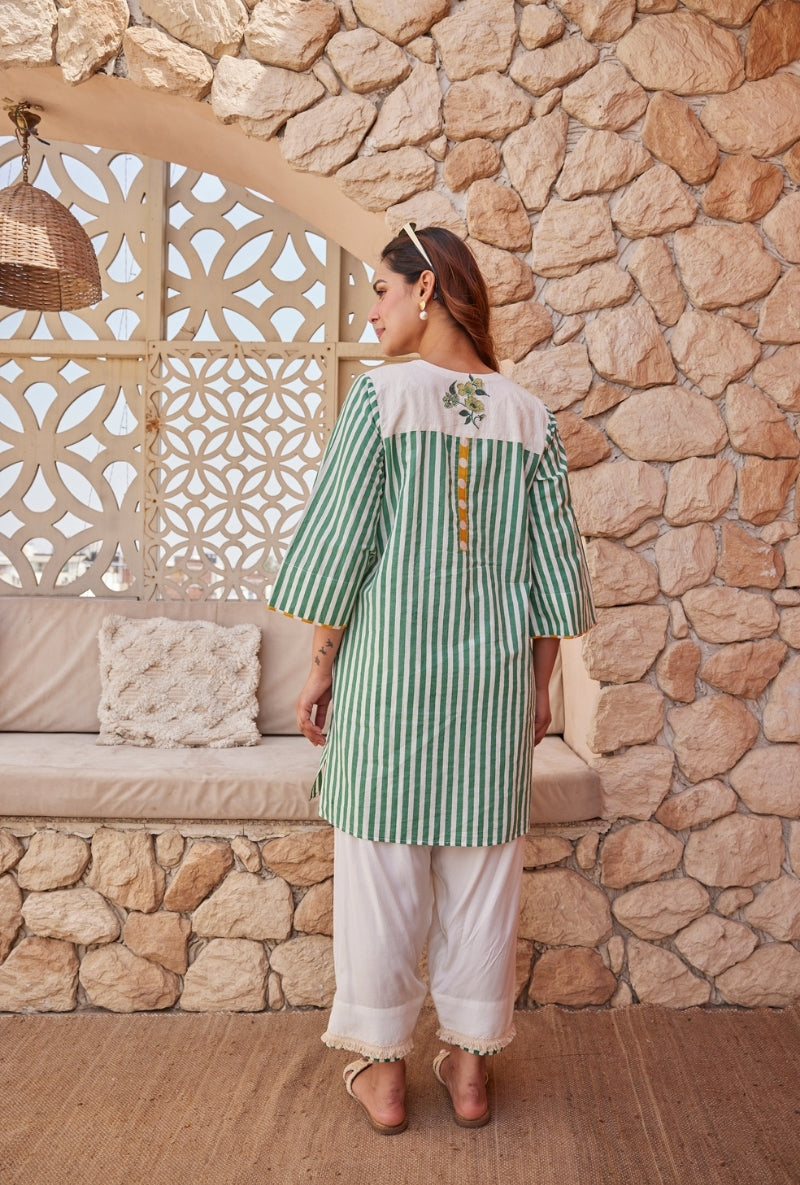 White Polka and Stripes Tarini Farshi Kurta Set