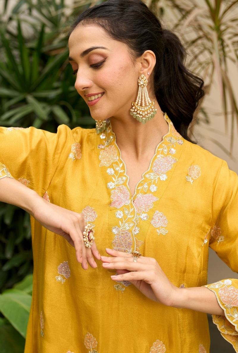 Mustard Embroidered Nadira Farshi Salwar Set