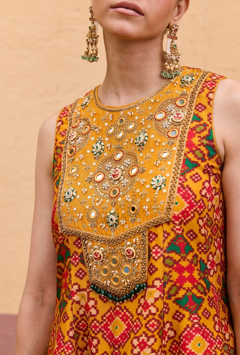 Yellow Patola Short Kali Oorja Sharara Set