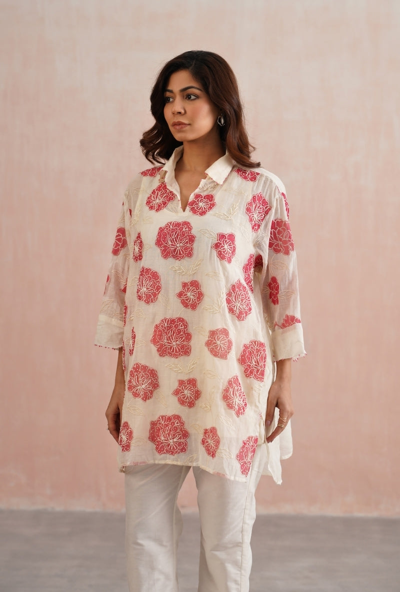 Ivory Applique and Pearl Embroidered Oversized Prisha Co-ord Set