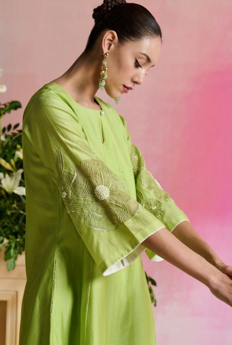 Light Green Pintuck Yoke Amara Kurta Set
