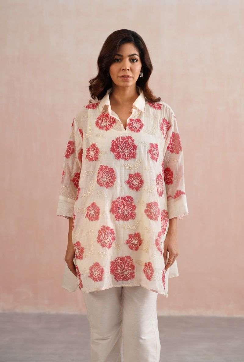 Ivory Applique and Pearl Embroidered Oversized Prisha Co-ord Set