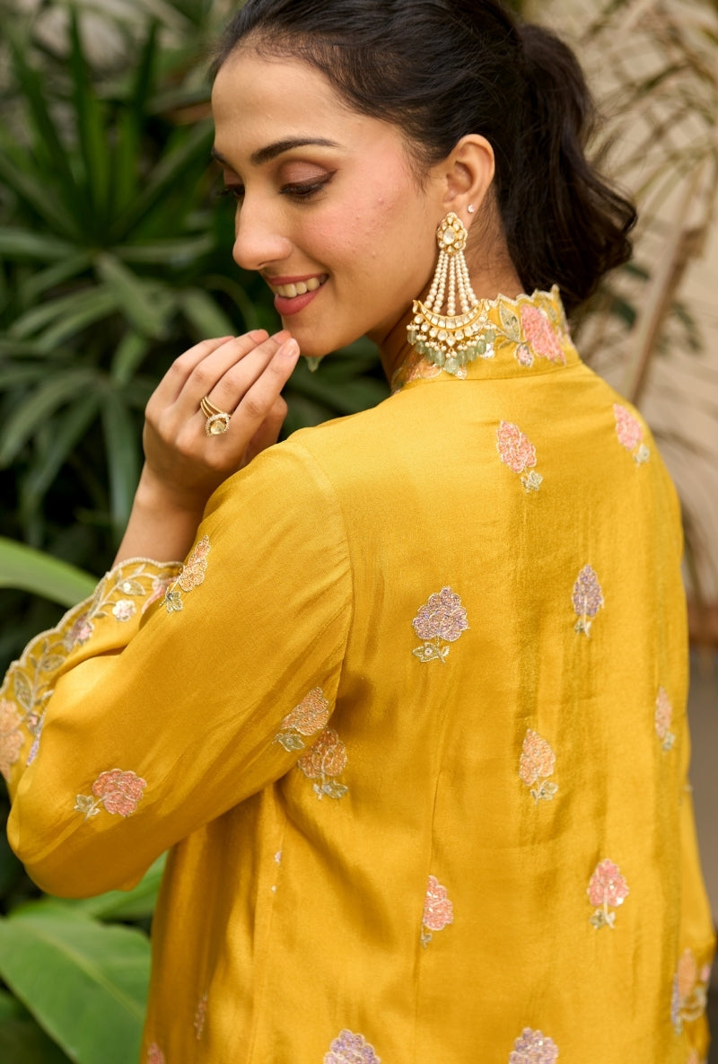 Mustard Embroidered Nadira Farshi Salwar Set