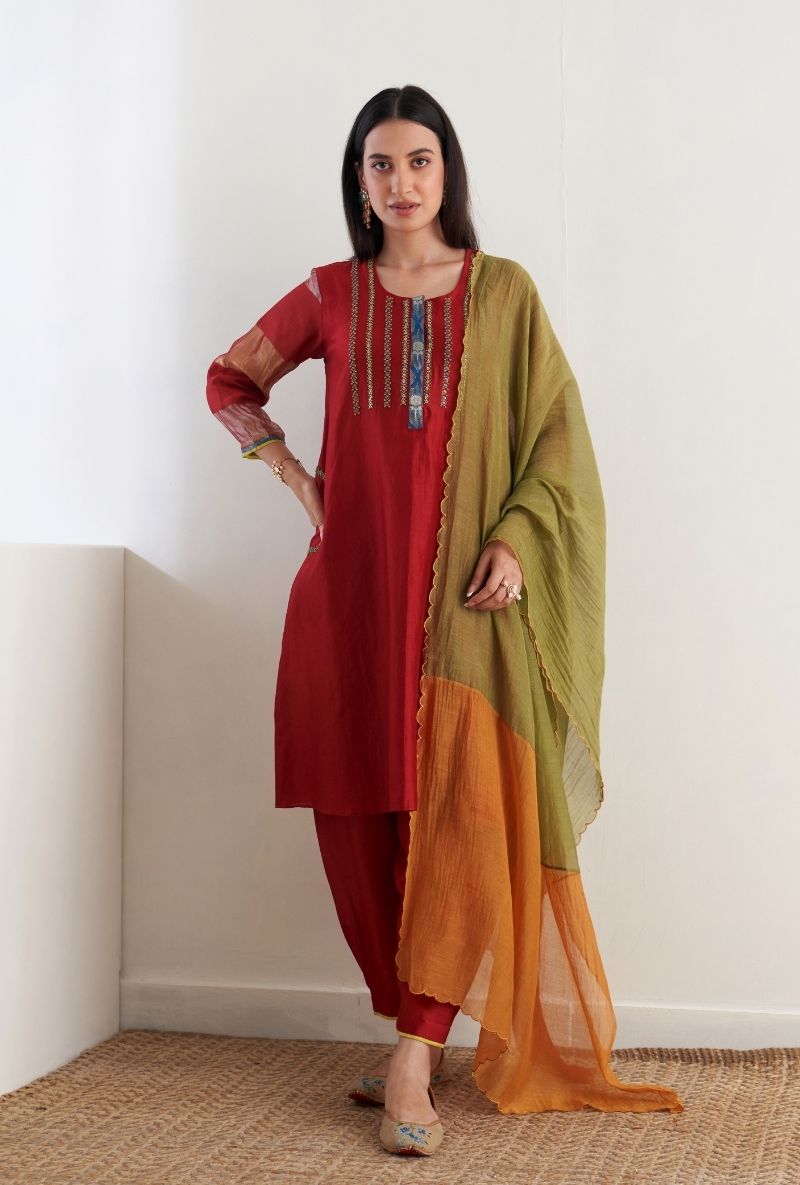 Red French Knot Sequin Ruhi 2.0  Salwar Set