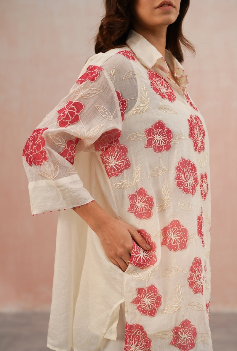 Ivory Applique and Pearl Embroidered Oversized Prisha Co-ord Set