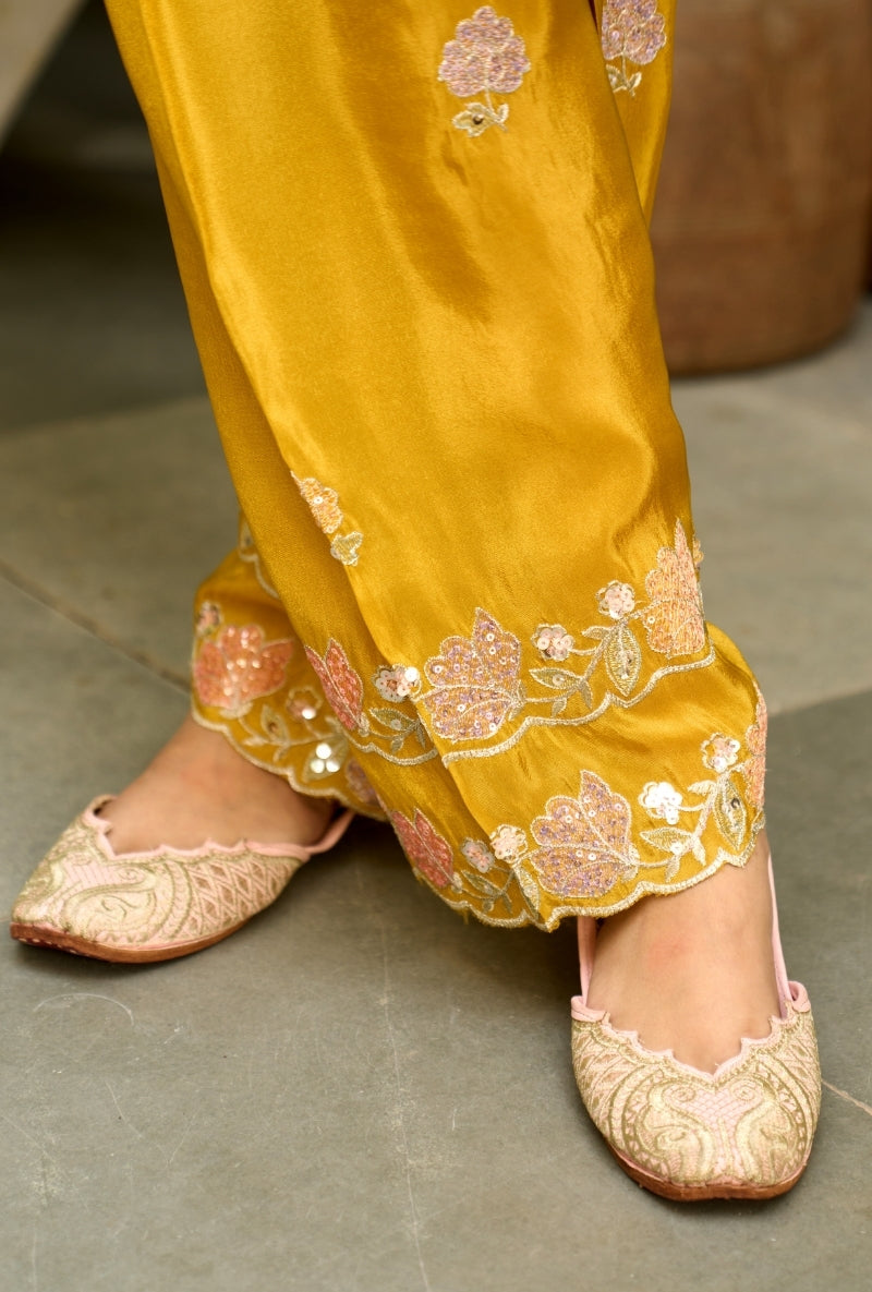 Mustard Embroidered Nadira Farshi Salwar Set