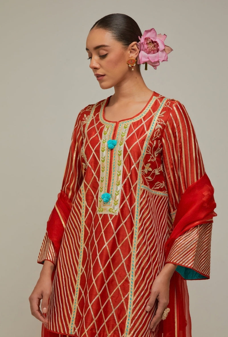 Tomato Red Gota Jaal Work Mehreen Farshi Set