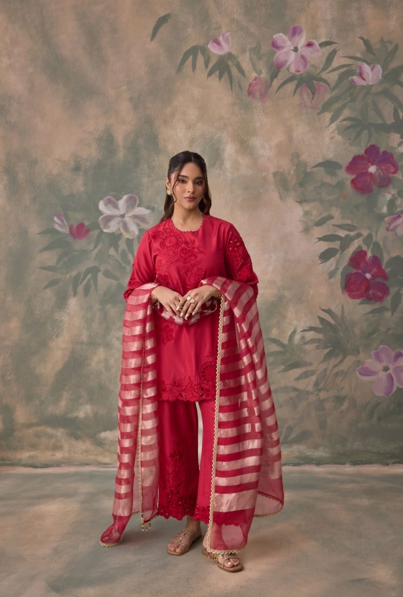 Red Cutwork Jalsa Co-Ord Set
