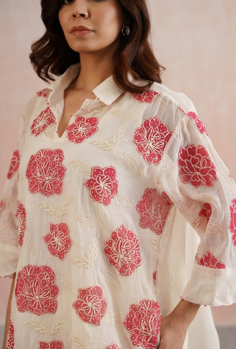 Ivory Applique and Pearl Embroidered Oversized Prisha Co-ord Set