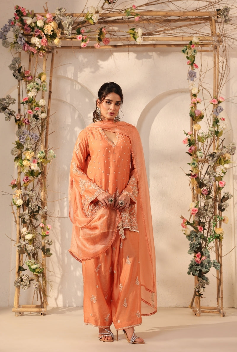 Orange Heavy Short Kurta Saaz Sawar Set
