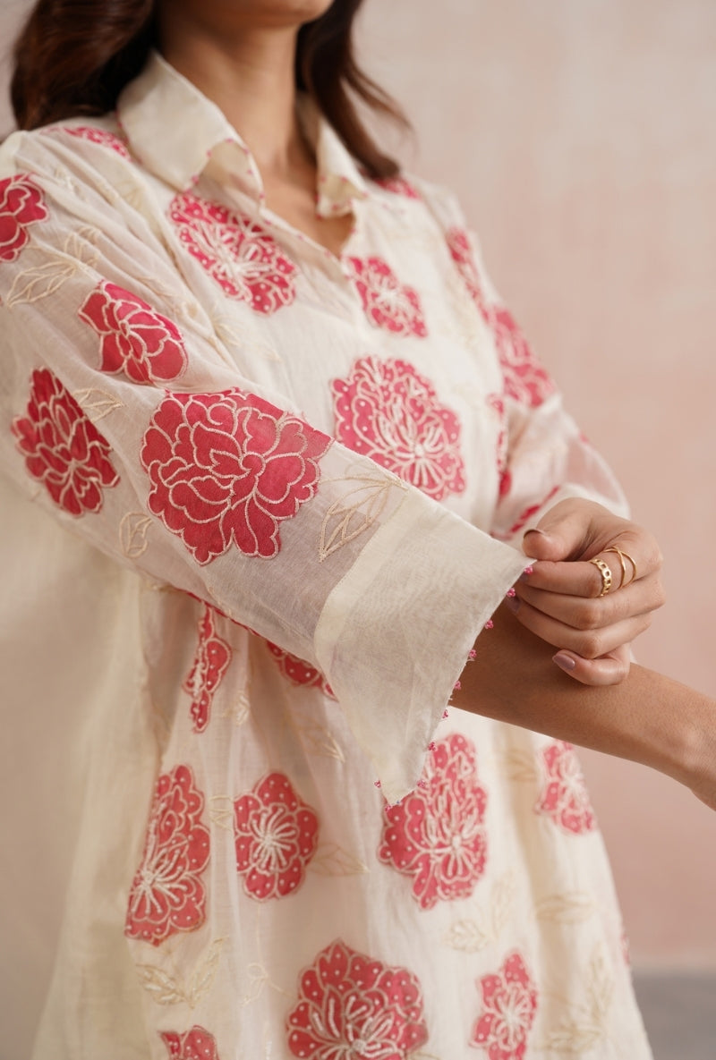 Ivory Applique and Pearl Embroidered Oversized Prisha Co-ord Set