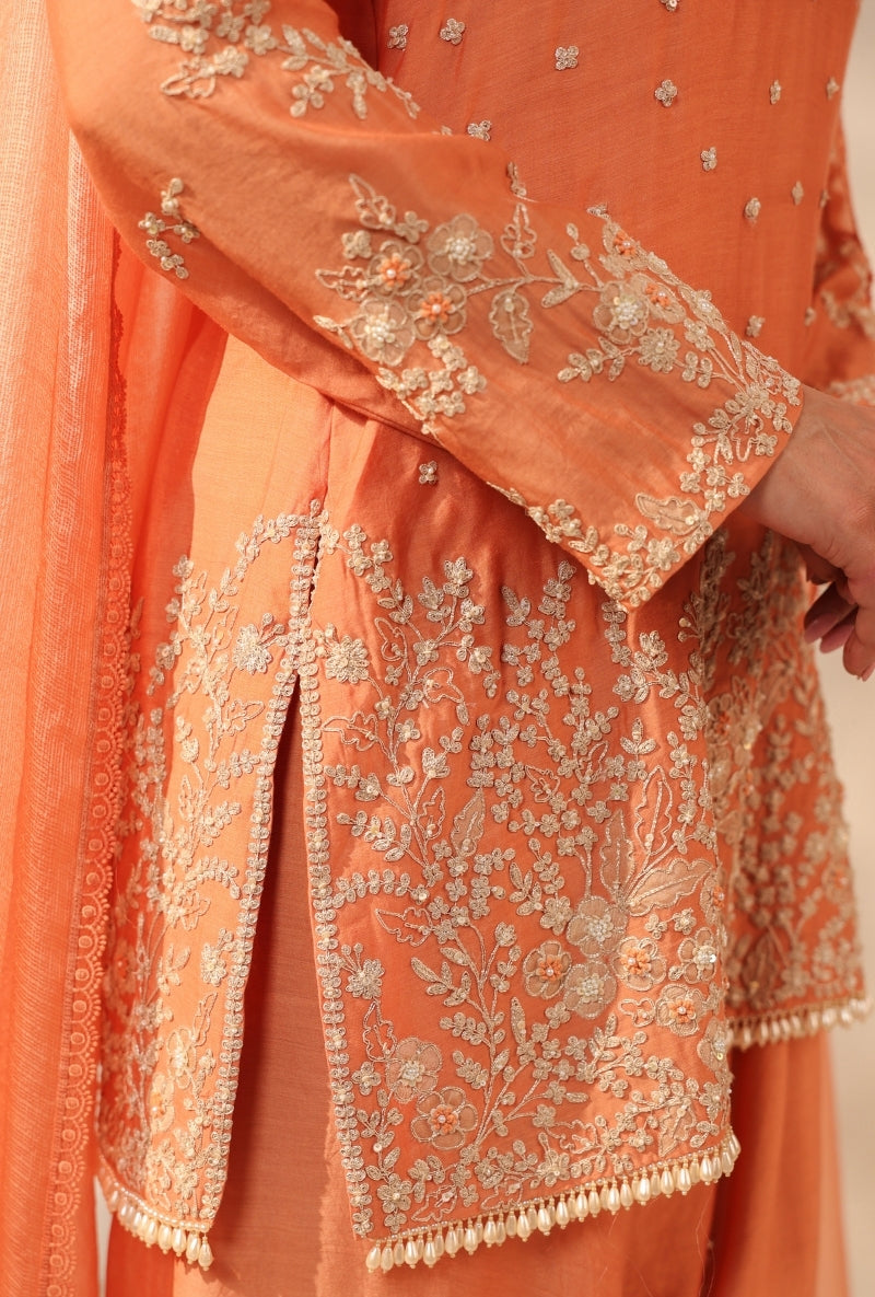 Orange Heavy Short Kurta Saaz Sawar Set