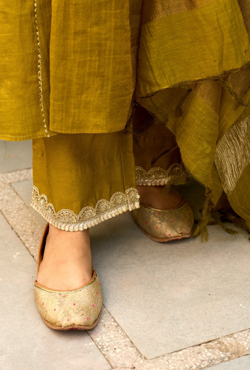 Olive Green Embroidered Square Yoke Sabah Anarkali Set