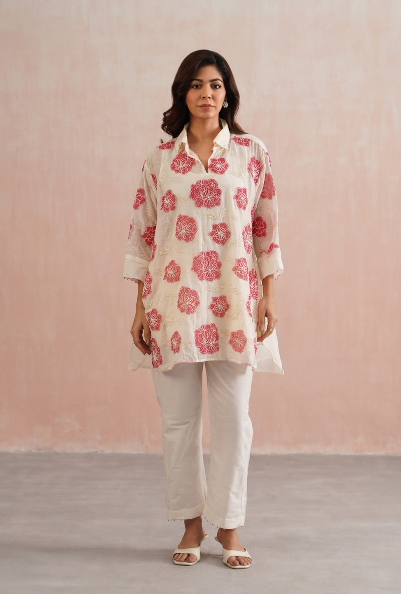 Ivory Applique and Pearl Embroidered Oversized Prisha Co-ord Set