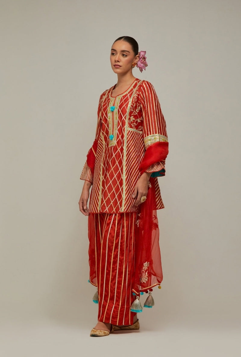 Tomato Red Gota Jaal Work Mehreen Farshi Set