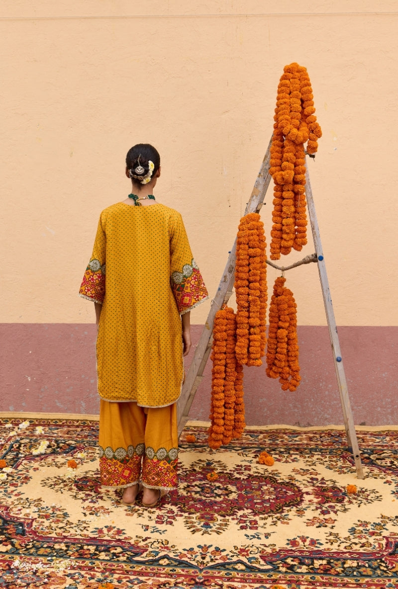 Yellow Bandhni Border Oorja Salwar Set