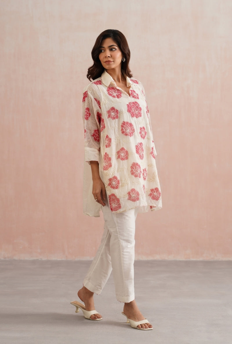 Ivory Applique and Pearl Embroidered Oversized Prisha Co-ord Set