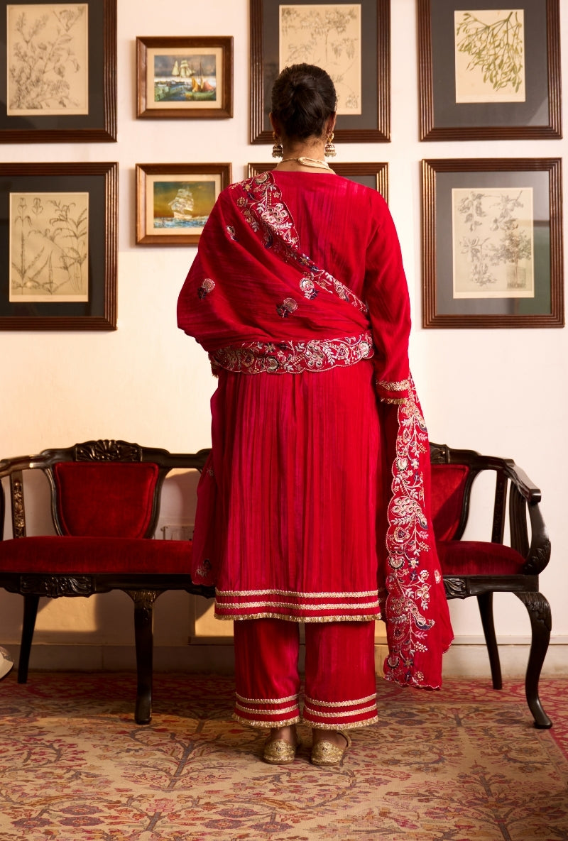 Hot Pink Crushed Velvet Dilbar Kurta Set
